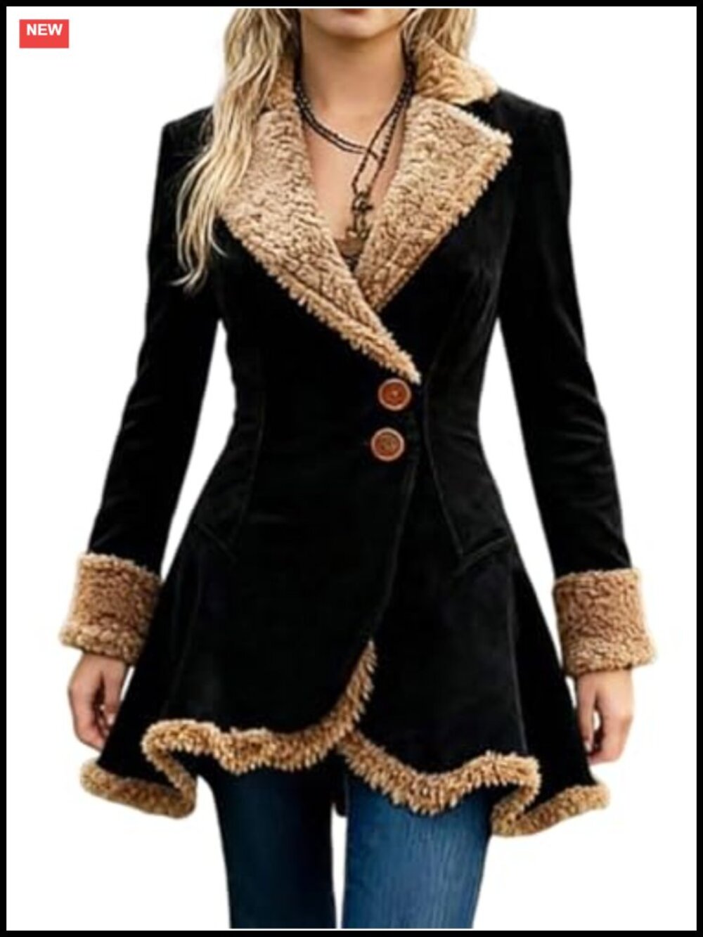 Faux Leather Sherpa Lined Winter Coat Slim Fit Button Jacket